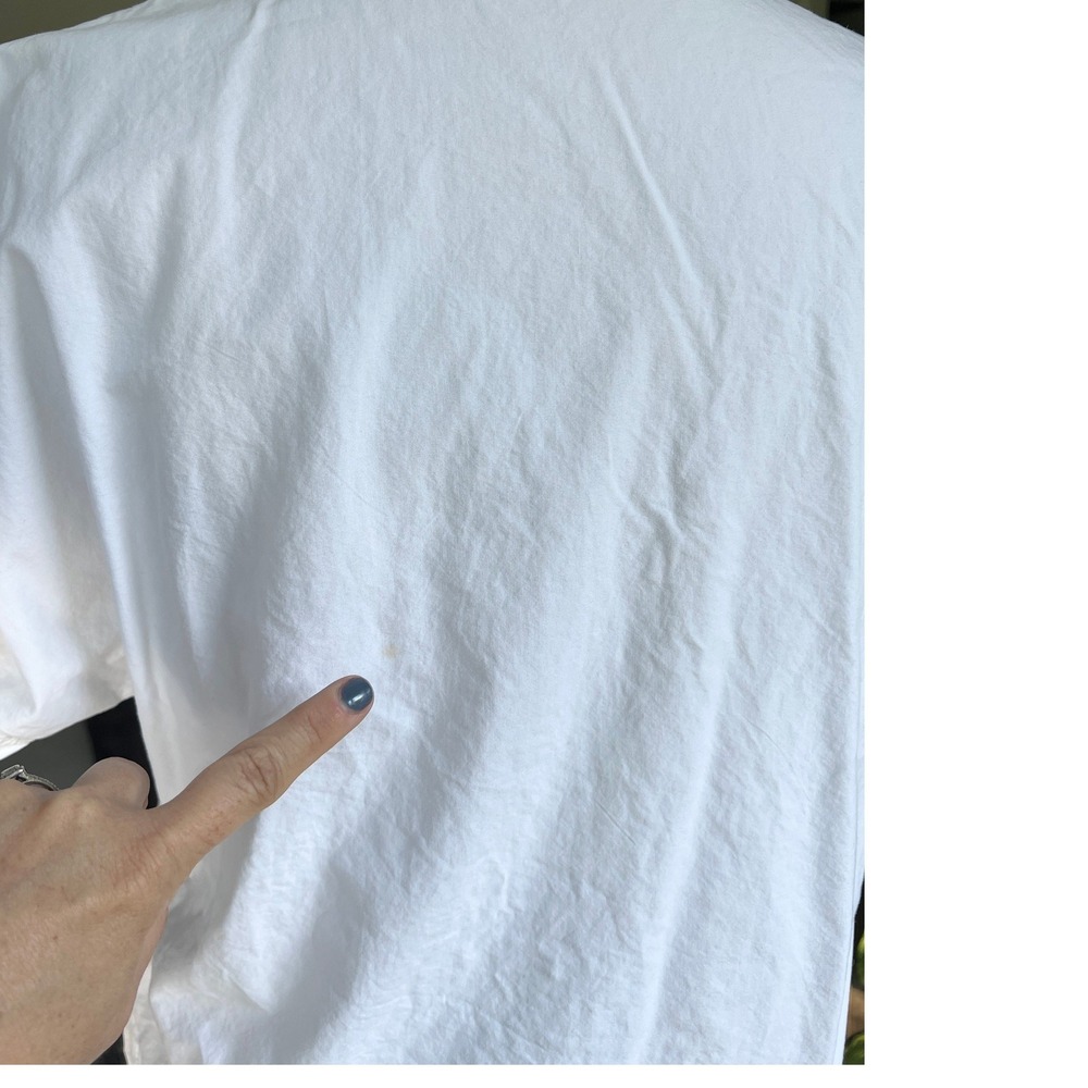 Eleven Stitch Design Shirt M White Cotton Button Down Top USA Lagenlook Coastal - Picture 4 of 9